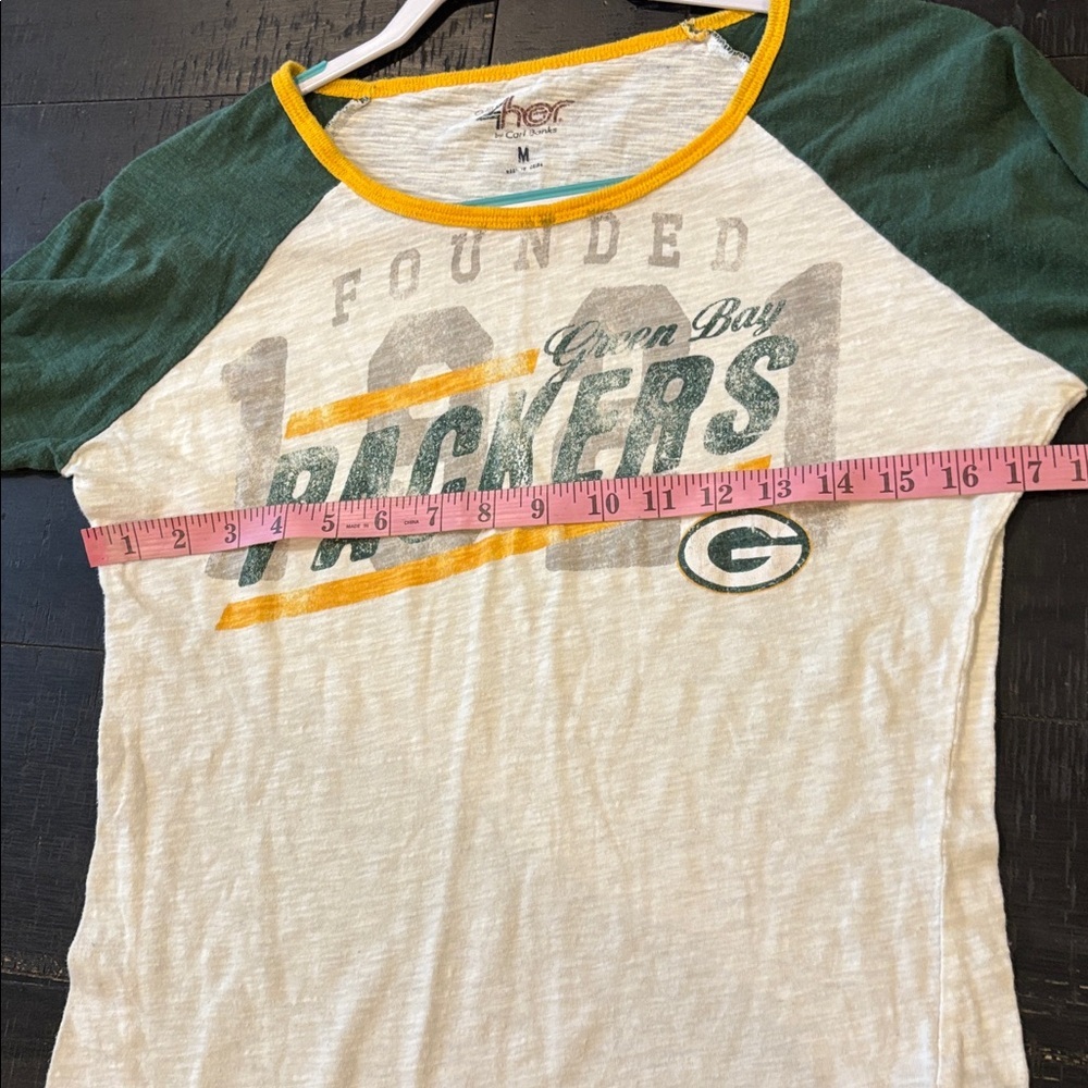 Carl Banks 4 Her Vintage Green Bay Packers Raglan Tee Medium 3/4 sleeve - Picture 6 of 7